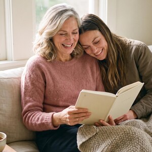 Filling in the Tell Me Your Story, Mom memory journal together