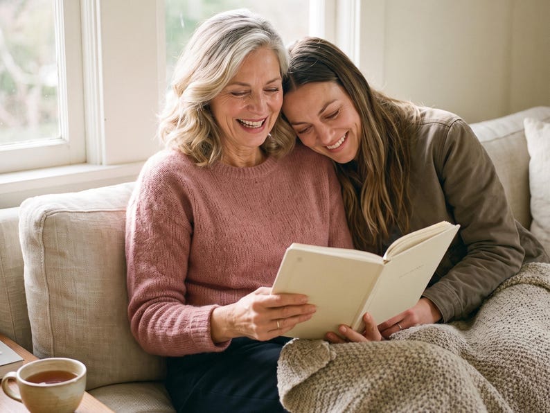 Filling in the Tell Me Your Story, Mom memory journal together