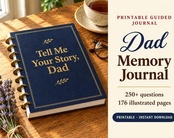 Tell Me Your Story Dad Memory Journal, Printable Father Life Story Book, 250+ Questions, Guided Journal Gift for Dad from Daughter Son