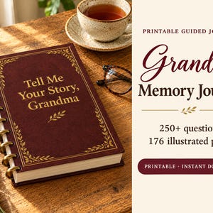 Tell Me Your Story Grandma Memory Journal, Printable Grandmother Life Story Book, 250+ Questions, Guided Journal Gift for Grandma image 1