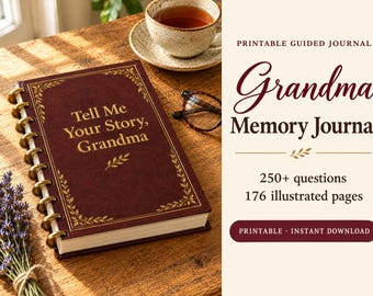 Tell Me Your Story Grandma Memory Journal, Printable Grandmother Life Story Book, 250+ Questions, Guided Journal Gift for Grandma