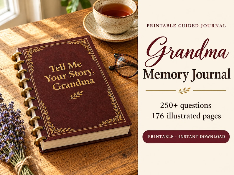 Tell Me Your Story Grandma Memory Journal, Printable Grandmother Life Story Book, 250+ Questions, Guided Journal Gift for Grandma image 1