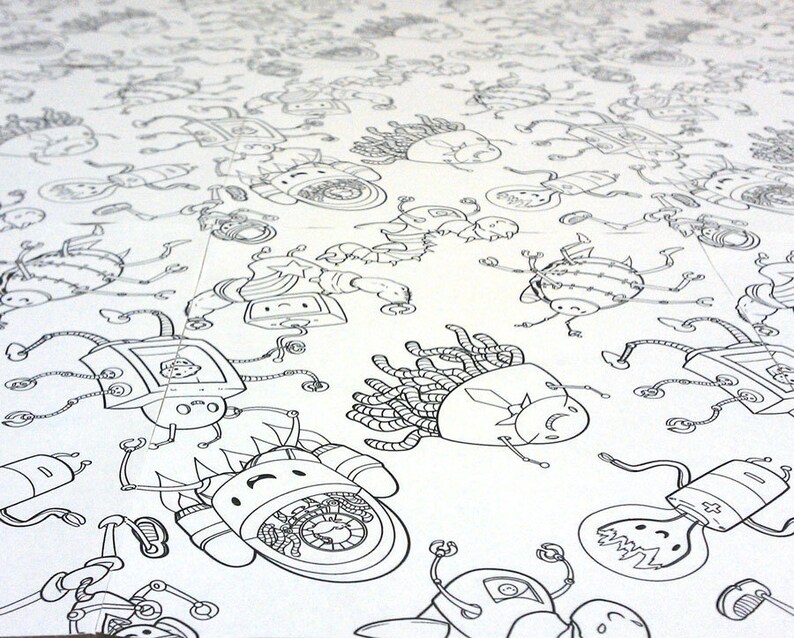 Printable Robot Coloring Book with Seamless Repeating ...