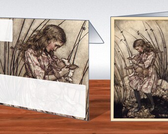 Arthur Rackham Alice in Wonderland Printable Greeting Card and Matching Envelope 5-Pack Set-2