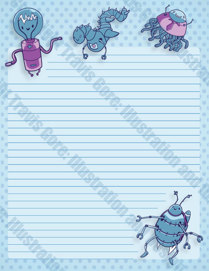 PDF Printable Cute Kawaii Robot Stationery image 3