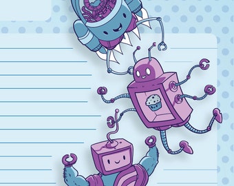 PDF Printable Cute (Kawaii) Robot Stationery