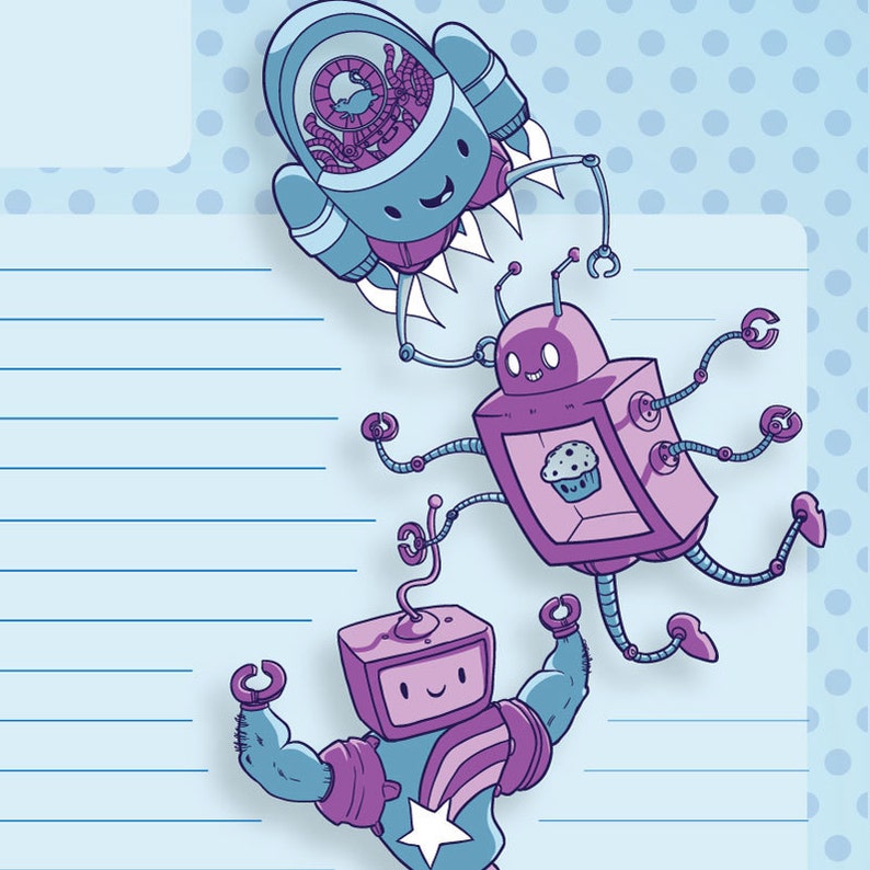 PDF Printable Cute Kawaii Robot Stationery image 1