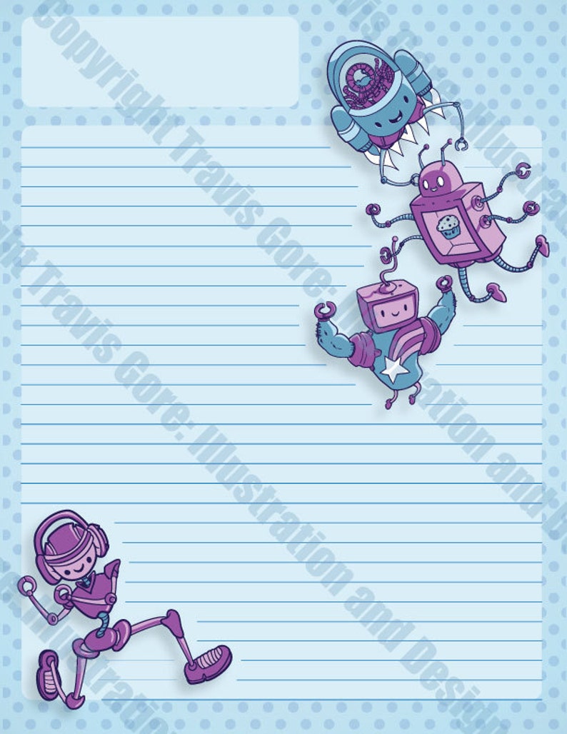 PDF Printable Cute Kawaii Robot Stationery image 2