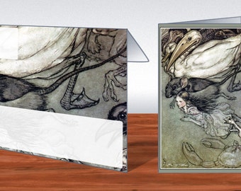 Arthur Rackham Alice in Wonderland Printable Greeting Card and Matching Envelope 5-Pack Set-1