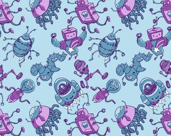 Printable Robot Coloring Book with Seamless Repeating Pattern