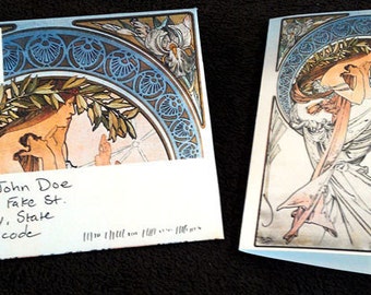 Alphonse Mucha DIGITAL Printable Greeting Card and Matching Envelope 5-Pack Set-01.