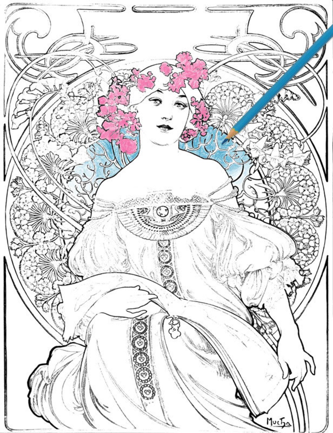 Alphonse Mucha Art Nouveau Vintage Printable Coloring Pages