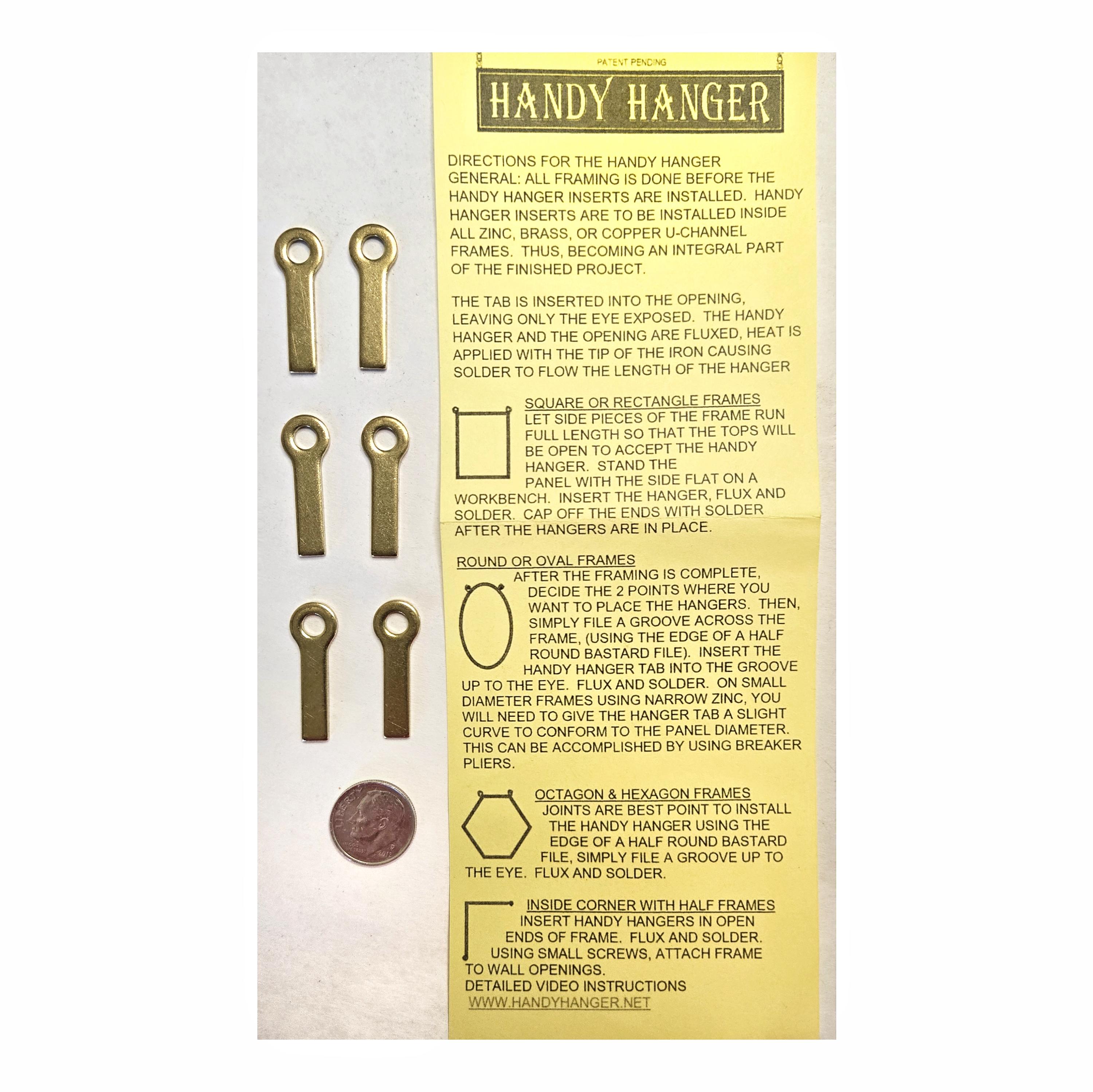 Handy Hangers. Brass Strip & Loop for Hanging Stained Glass Windows. Sturdy Metal Tabs, Solder to Zinc or Came. Choose 6 Pair or 3 Pair.
