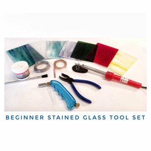 Beginner Stained Glass Cutting & Soldering Tool Set. Carbide Cutter, Pliers, Foil, Patterns. Hakko 503 Red Iron. Optional Gryphette Grinder.