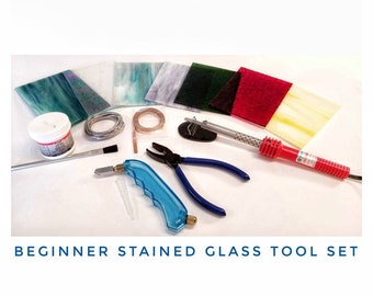 Beginner Stained Glass Cutting & Soldering Tool Set. Carbide Cutter, Pliers, Foil, Patterns. Hakko 503 Red Iron. Optional Gryphette Grinder.
