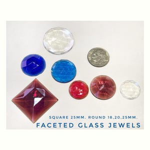 Jewels for Stained Glass, Vintage Faceted Gems for copper foil or lead came projects, 7 total in assorted sizes & shapes.