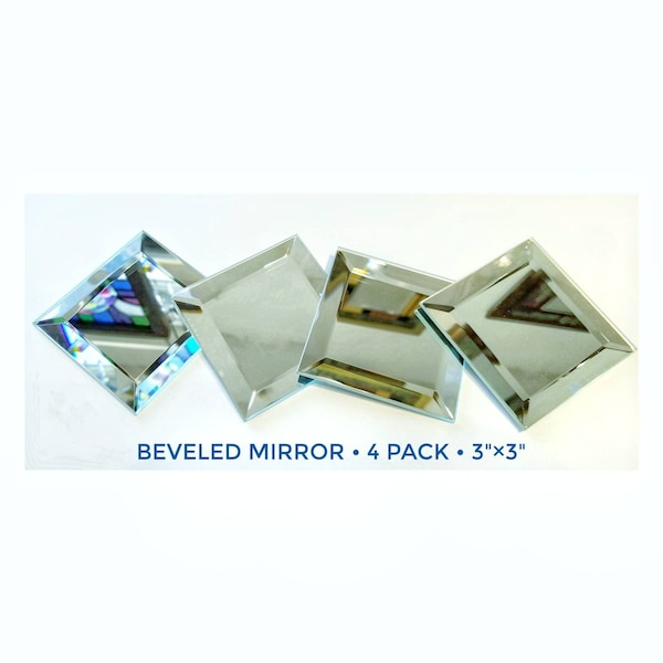 Mirror Bevels add sparkle to stained glass & crafts. 4 pack, 3"× 3" Diy with colorful glass mosaics or for a trinket box bottom.
