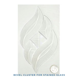 Glass Bevel Cluster Set. Elegant Swirled Medallion for Stained Glass. 4 Curved Pieces & 1&quot; Square Center. Approx. 3&quot;× 5&quot;. Foil or Came.