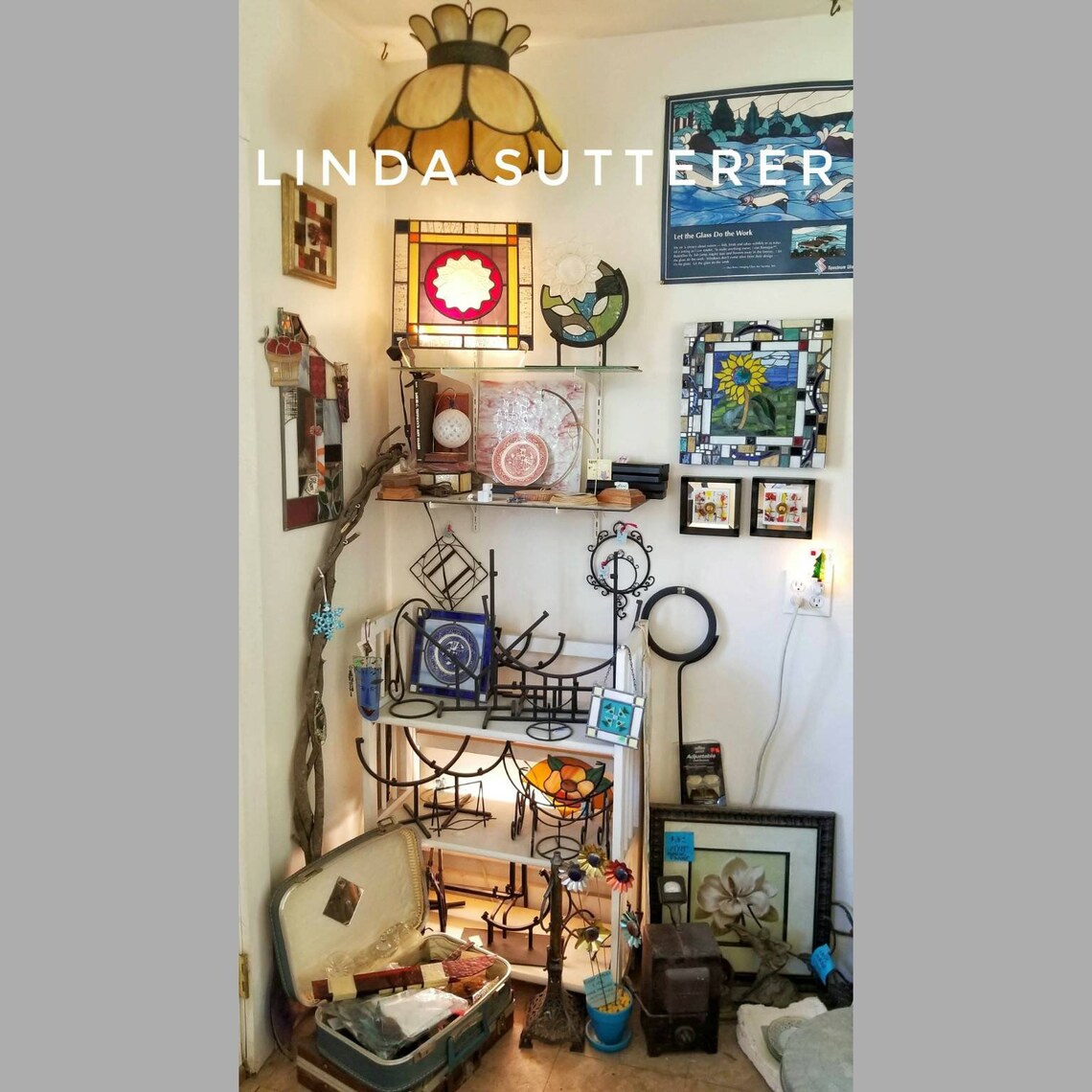 Stained Glass Display Stand Black Metal Wrought Iron Frame Etsy