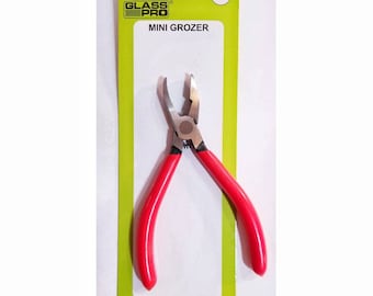 Pliers, Mini Grozziers for Stained Glass. Nip sheet glass or tile into shape. Fits in hand comfortably. All purpose plier, serrated jaw.