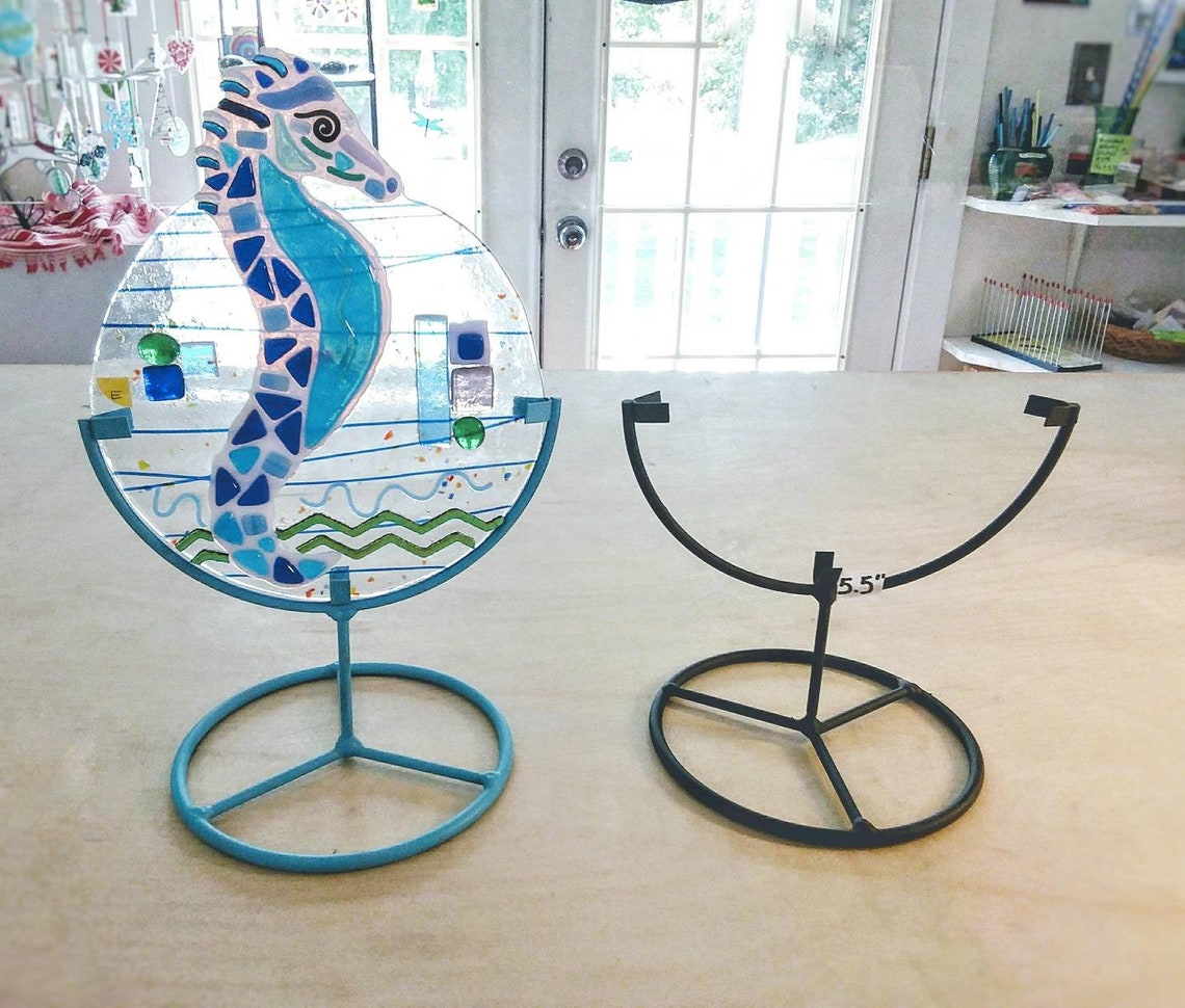 Black metal display stand for stained or fused art glass Holds Etsy