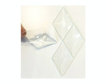 Stained Glass Bevels, Diamond Shaped. 1.5"× 2.5". Clear Prism Polished, Angled Edges. Sets of 4 or 8, listed in variations.