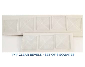 Glass Bevels, Square 1''x 1'' for Photo Charms. Memory Pendants. Craft Glass Squares. View in drop down menu, set of 8 or 16 pieces.