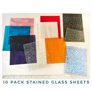 Variety Pack Stained Glass Sheets. Smooth & Textured, diy easy to cut. Wissmach, Spectrum, Misc. Colorful 4"× 6"+- for Suncatcher making. bild 1