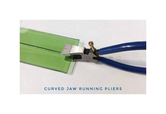 Stained Glass Running Plier, Curved Jaw Forces Scoreline to Run, Break.  Easy to Use Blue Handle. Fits Well for Smaller Hands. 