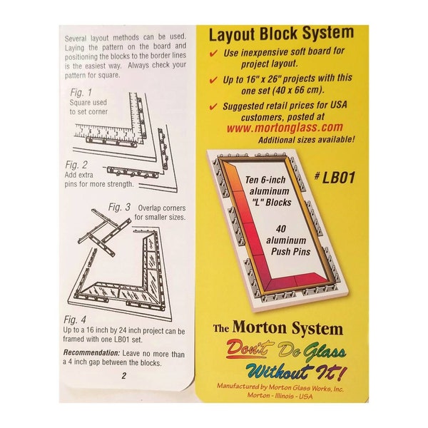 Morton System, layout block. Stained glass tool. Create straight, square up panels & box making aide. Premium metal push pins. Free shipping