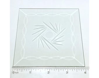 Bevel, Engraved Pinwheel. Clear Stained Glass. 4"x 4'' Square. Starburst prism edges. Diy Glass Art, Craft Hobby. Easy to foil or U & H came