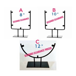 Display Stands, SECONDS. Black Metal 8, 10, 12 inch wide. Stained or Fused Glass Art Holder, Sturdy Base. Scratched and Dented on Base.