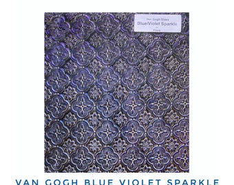 Van Gogh Mosaic Stained Glass Sheets. Blue Violet Sparkle. Metallic Paint is sealed with a Gray Coating. 2 sheets Each 6"× 6"+- or 6"× 12"