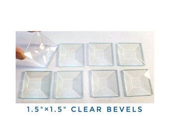 Clear Beveled Glass for Stained Glass. Set of 8. Create Windows, Boxes or Terrariums. Easy craft projects, photo charm jewelry. 1.5" Square.