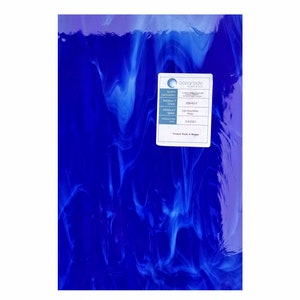 Blue Stained Glass Sheets. Wispy Blue Cobalt & White. Smooth easy to cut 2 or 3 pieces, 5&quot;× 8&quot;+- Diy, Beginner, Oceanside, Coe 96, Fusible.