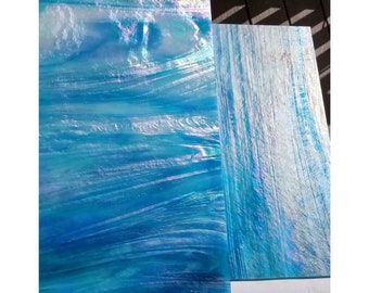 Iridescent Turquoise Blue Stained Glass Sheets. Diy, Beginner, Advanced. Suncatcher or Mosaic Art Projects. Wissmach, 7''x 8''+-.
