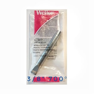 May include: A silver soldering iron tip with a screwdriver shape. The tip is labeled "CT6F7 3/8" 9.52 mm" and "W100PG". The packaging is labeled "Weller" and "LEAD FREE 05 RoHS compliant".