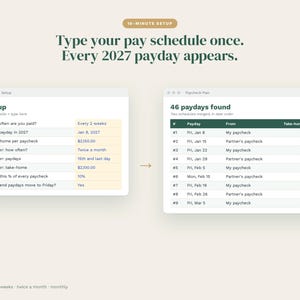 Kalkylbladssystem för lönecheckbudget 2027, budgetplanerare varannan vecka i Google Sheets i Excel, räkningsspårning via lönecheck, budgetmall för par bild 4
