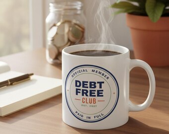 Taza del Club Libre de Deudas, Taza de Café Divertida para Ahorrar Dinero, Regalo para Ahorrar Dinero, Regalo de Finanzas Personales, Taza de Cerámica de 325 ml