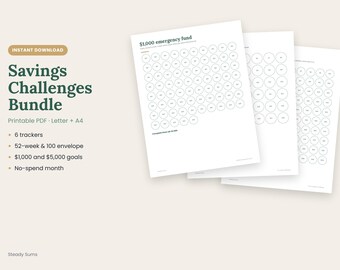 Savings Challenge Bundle, 52-Week, 100 Envelope, Emergency Fund Tracker (PDF)