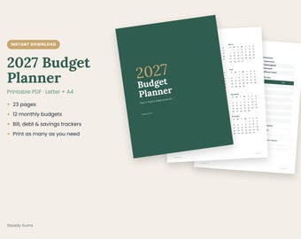 2027 Budget Planner Printable, Monthly Worksheets, Bill & Debt Tracker (PDF)