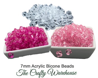 7mm Bicone Beads, Acrylic Bicone Beads, Bicone Beads, 25 Piece Pack, Clear Bicone Beads, Filler Beads, Spacer Beads, Acrylic Crystals