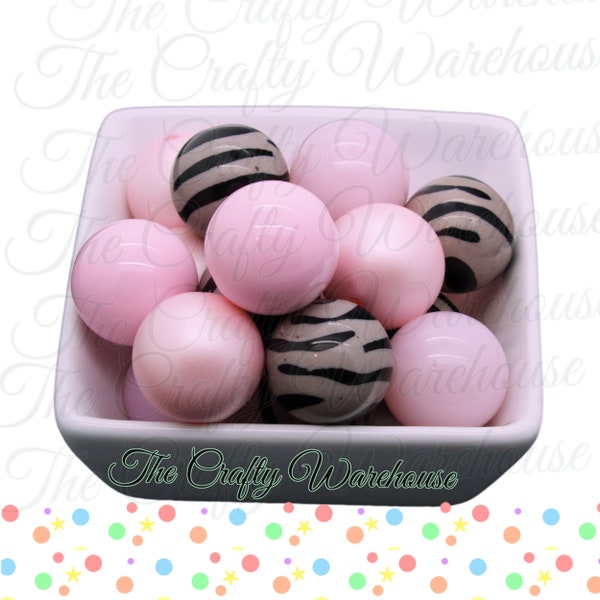 Pale Pink Bead Set, Zebra Bead Kit, Chunky Bead Set, Chunky Necklace Kit, 20mm Bead Set, DIY Chunky Necklace Kit, Acrylic Gumball Beads