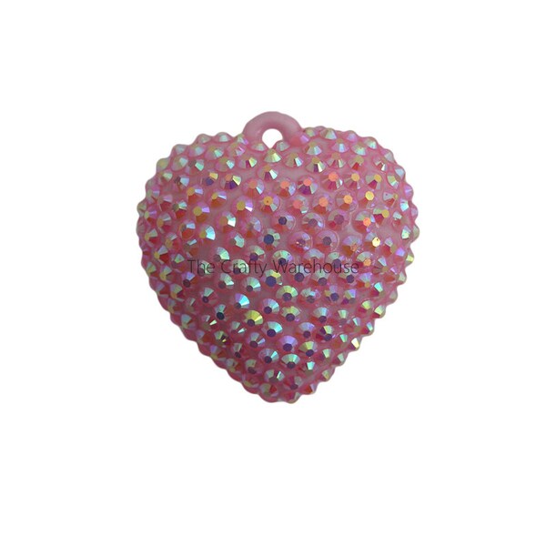 Heart Pendant, Pave Puffy Heart, Rhinestone Heart, Christmas Pendant, Puffy Heart Pendant, Chunky Necklace, Jumbo Heart, Acrylic Heart