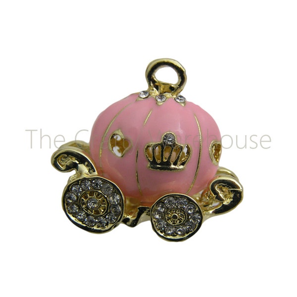 Ciondolo carrozza principessa | Chunky Collana ciondolo | 1 pollice | Smalto ciondolo | Rosa carrozza ciondoli | Ciondolo zucca carrozza