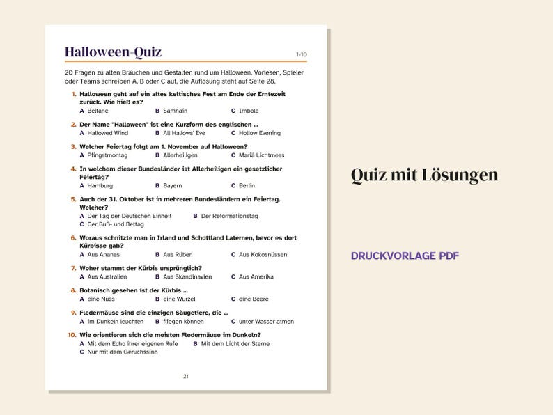 German Halloween Party Games Printable, Bingo 30 Cards, Quiz, Charades, Would You Rather, Teens and Adults, PDF