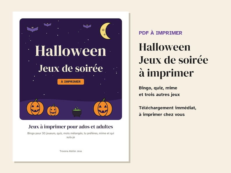 French Halloween Party Games Printable, Bingo 30 Cards, Quiz, Charades, Would You Rather, Teens and Adults, PDF