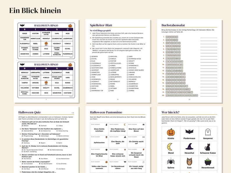German Halloween Party Games Printable, Bingo 30 Cards, Quiz, Charades, Would You Rather, Teens and Adults, PDF