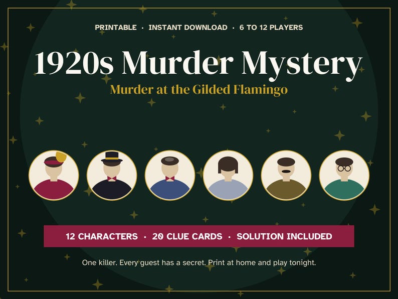 1920s Murder Mystery Game Printable, Speakeasy Party for 6 to 12 Players, Murder at the Gilded Flamingo, Adults, Instant Download image 2