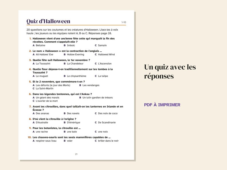 French Halloween Party Games Printable, Bingo 30 Cards, Quiz, Charades, Would You Rather, Teens and Adults, PDF